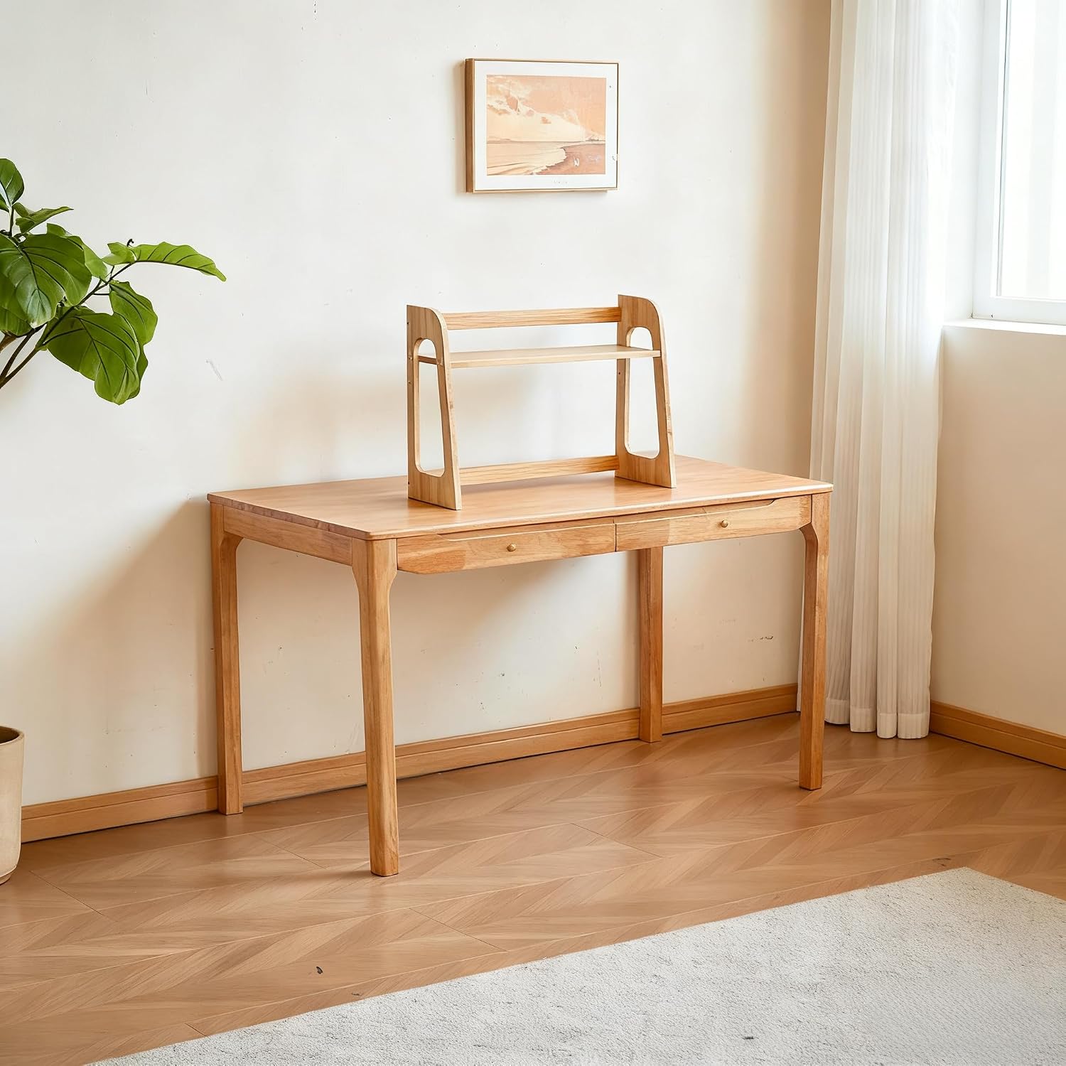 47'x24' Solid Wood Desk with Drawers,Wood Writing Desk for Small Spaces, Home Office Desks for Work,Gaming Study PC Desk for Bedroom,Student Computer Desks(Natural Wood Color, 47 inch)