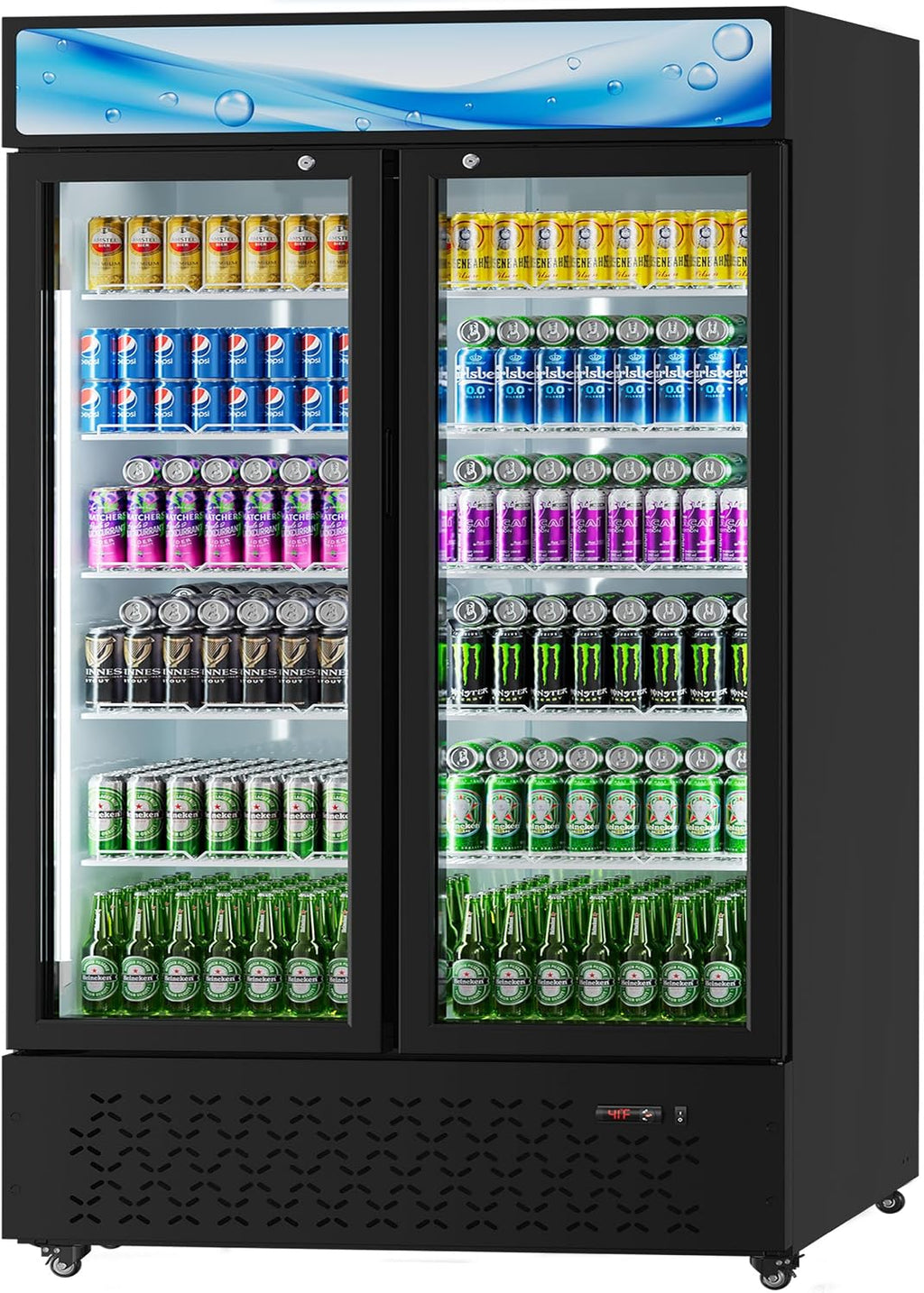 Beverage Cooler Commercial Refrigerator 40.3 Cu.Ft. Glass Door Display Refrigerator with LED Light, Shelves, Display 10 Commercial Beverage Refrigeratorfor Restaurant Cafe Bar Store (40.3 Cu.Ft.)