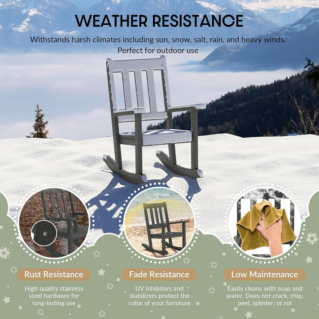 WestinTrends Malibu Outdoor HDPE Plastic Preschool Toddler Rocking Chairs (Set of 2), Gray