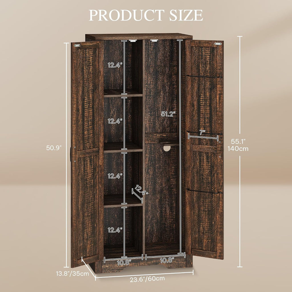 DWVO Wooden Storage Cabinet, Vacuum Cleaner Cabinet Storage Compatible with Dyson Models, Utility Cabinet Stand for Brooms and Mops, Cleaning Tool Cabinet with Doors for Garage