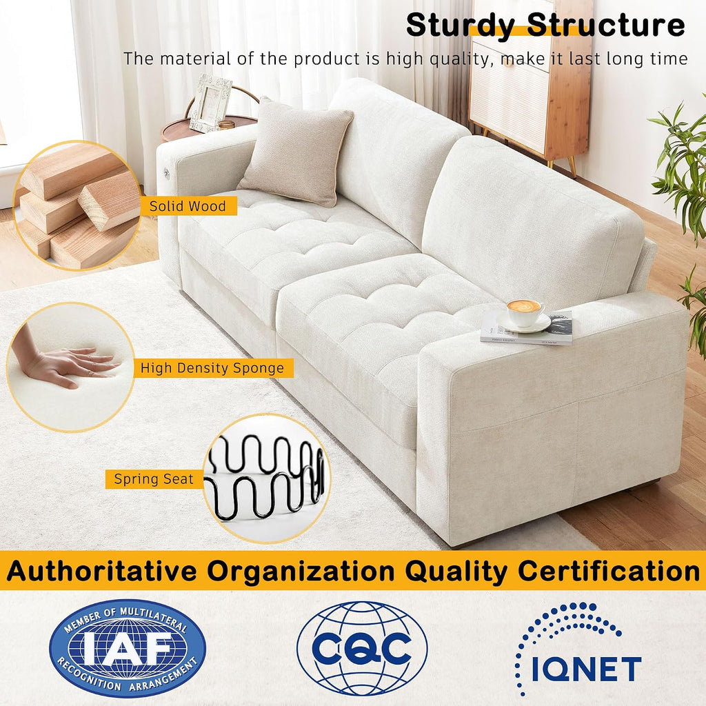 Hanherry 89' Sofa for Living Room, Modern Comfy Sofa with Medium Firm Seat Cushion, Removable Cover,Wide Armrest,USB/Type-C Port,Chenille Fabric Couches for Small Space,Apartment