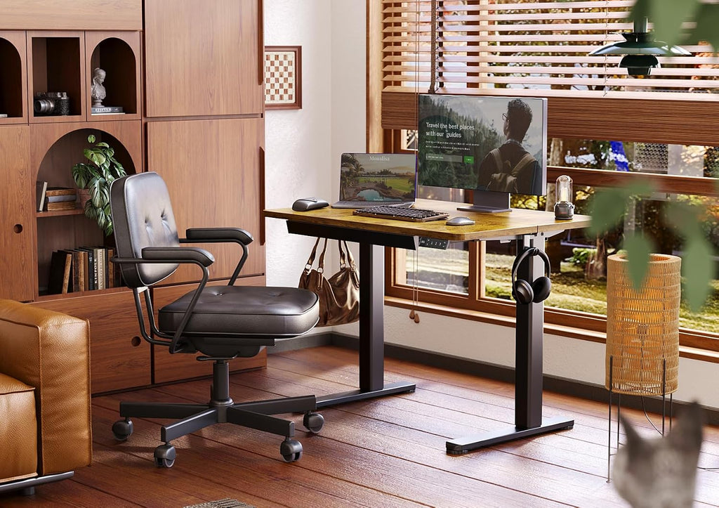 Claiks Standing Desk with Drawers, Electric Standing Desk Adjustable Height, Stand Up Desk Computer Workstation, 40 Inch, Rustic Brown