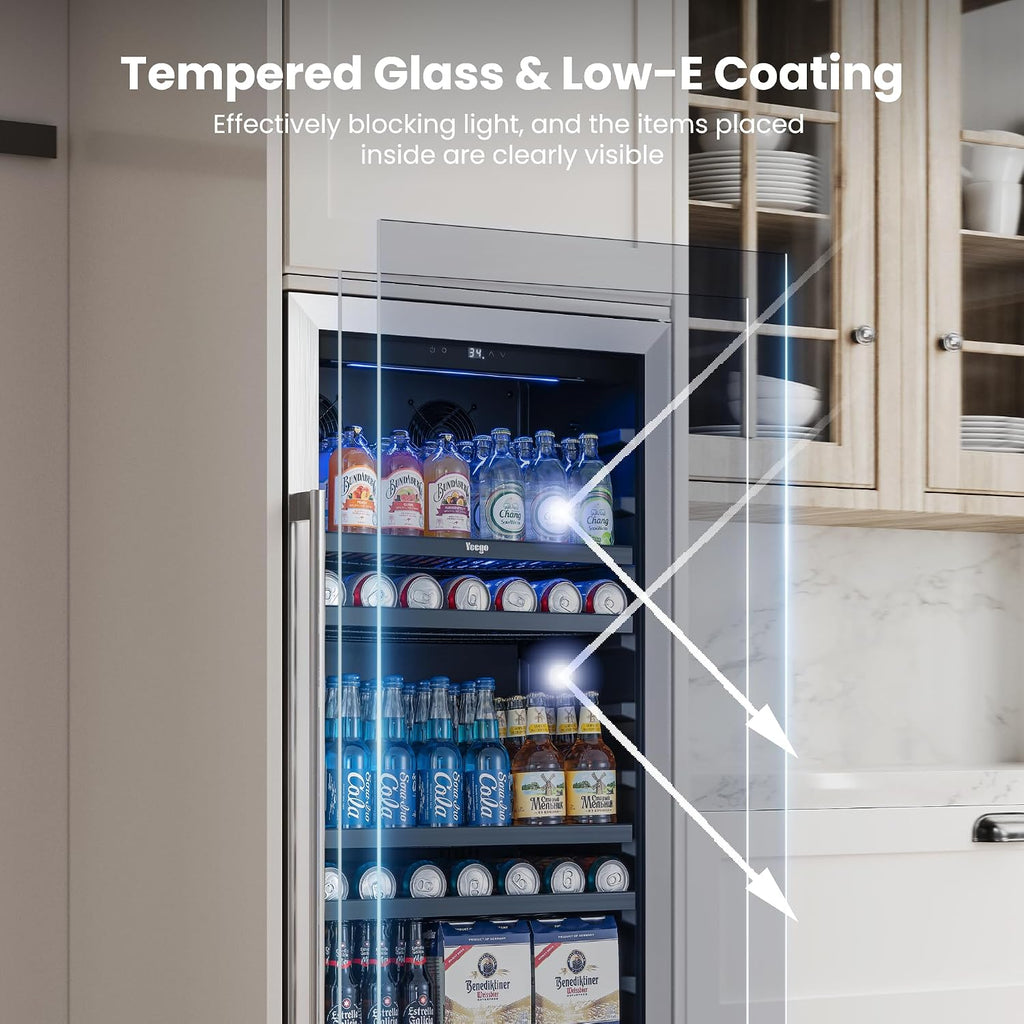 Beverage Refrigerator 24 inch - 238 Cans Capacity Beverage Cooler, Upgraded Beverage Refrigerator Freestanding or Built-In, Drink Cooler for Soda, Water, Beer or Wine - For Kitchen, Bar or Office