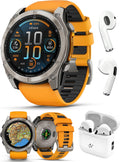 PlayBetter Garmin Fenix 8 AMOLED Sapphire (51mm, Titanium/Spark Orange) Multisport GPS Smartwatch Bundle - 1.4' Touchscreen, Built-in LED Flashlight Wireless Running Earbuds