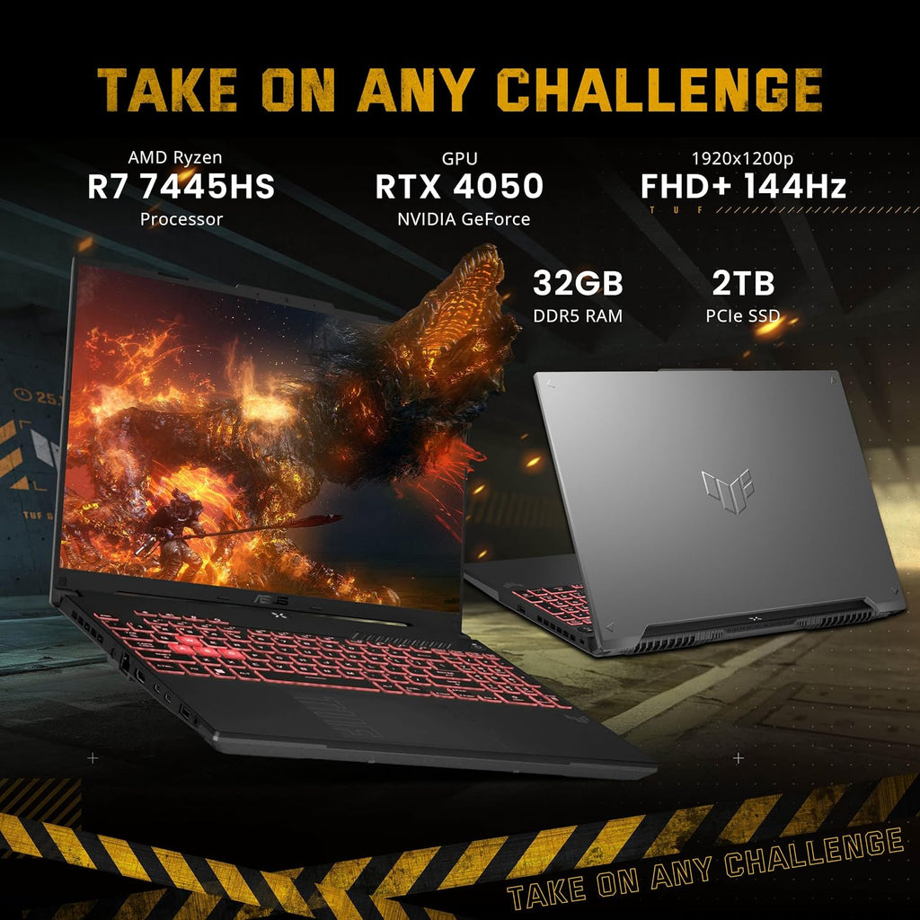 ASUS TUF A16 16' WUXGA 144Hz Gaming Laptop, AMD Ryzen 7 7445HS, NVIDIA GeForce RTX 4050, 32GB DDR5, 3TB Storage (2TB SSD+1TB Docking Station Set), RGB Backlit Keyboard, Wi-Fi 6, Win 11, Gray