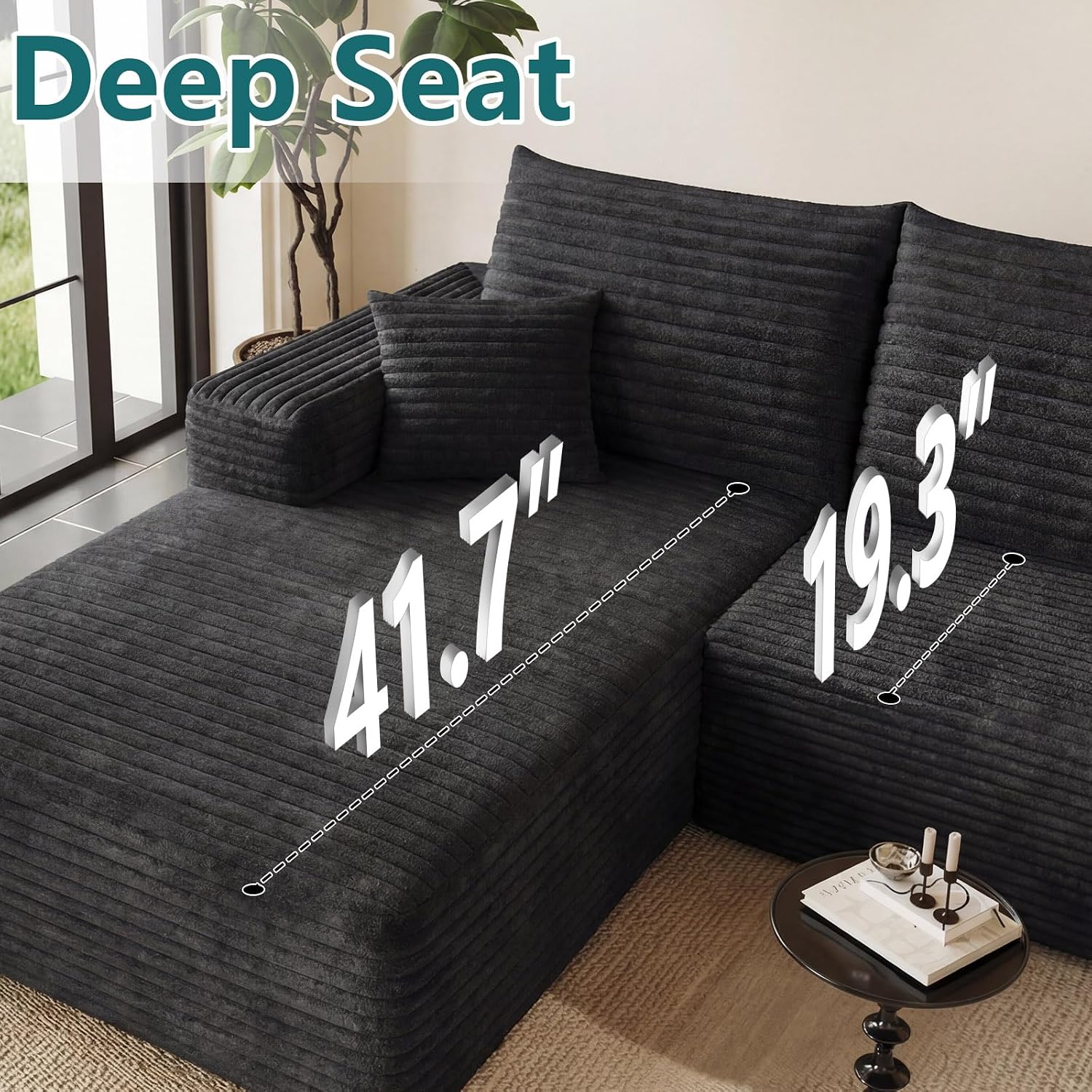95' Modular Sectional Couch, Boneless L Shaped Cloud Sofa with Chaise Lounge, Corduroy Upholstered Couches Memory Foam Deep Seat, No Assembly Required, Ideal for Living Room(Black, Left Facing)