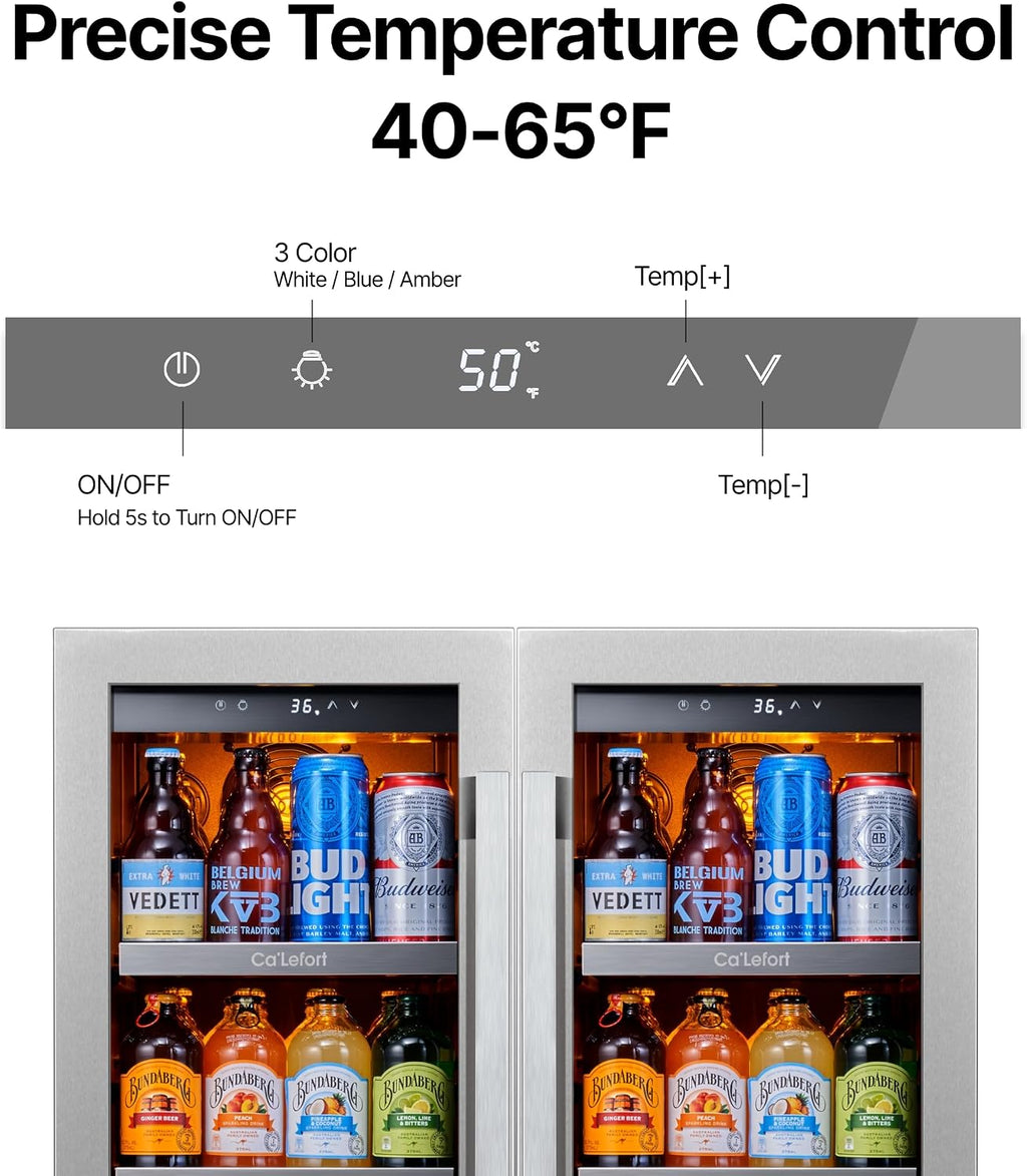 Ca'Lefort Beverage Refrigerator 30 Inch, 200 Cans Mini Fridge with Double Glass Door, Built-in or Freestanding Drink Cooler with Amber LED Light, Beverage Fridge for Kitchen Bar Office(6.0 Cu.ft)