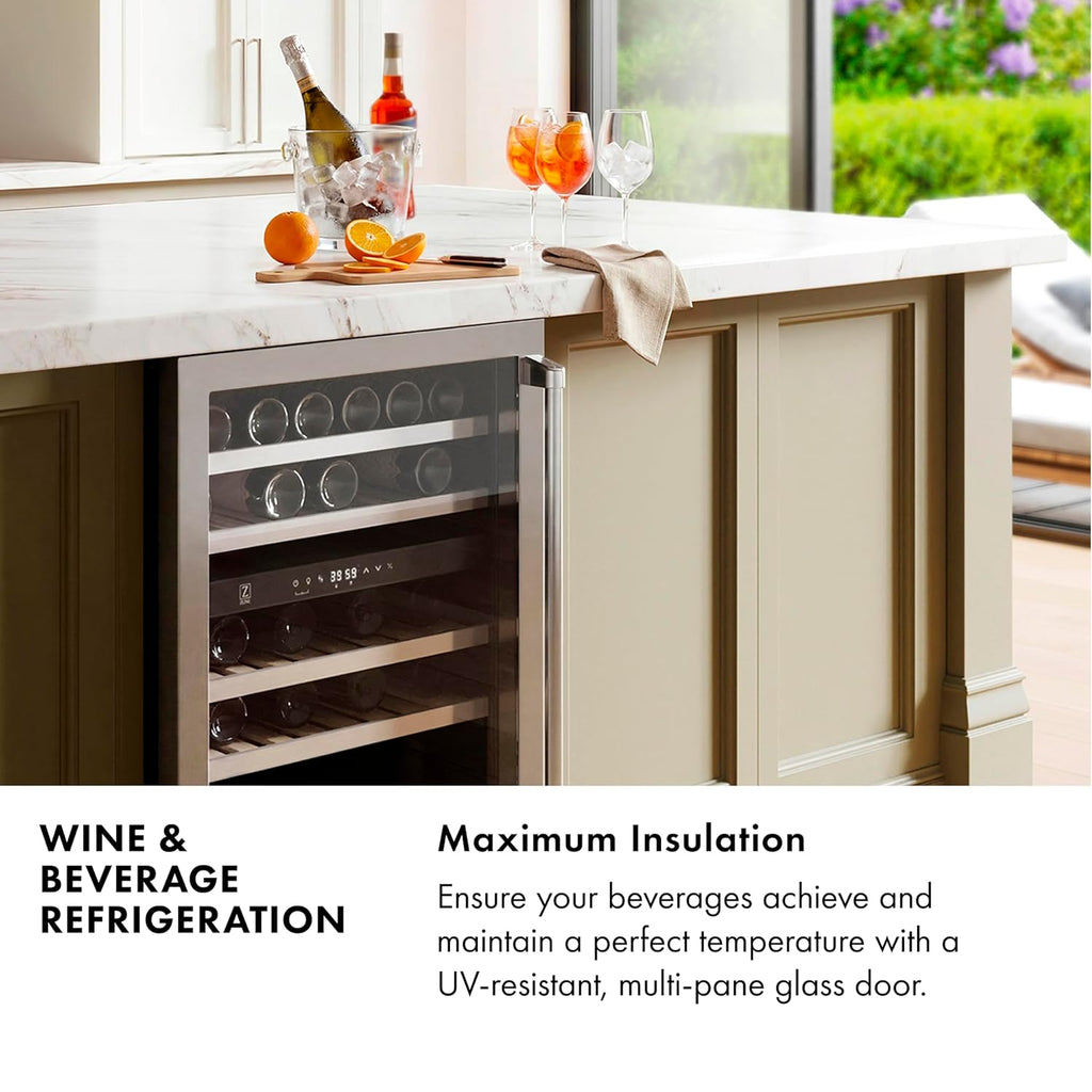 Z Line Kitchen and Bath ZLINE 24' Autograph Edition 154 Can Beverage Cooler Fridge with Adjustable Shelves in Stainless Steel with Champagne Bronze Accents (RBVZ-US-24-CB)