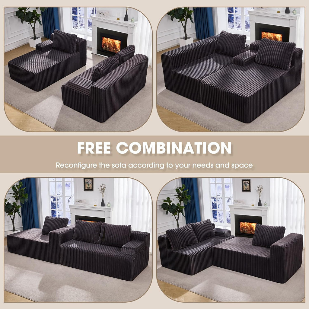 Hobestluk Modular Sectional Sofa Couches L-Shape Couch 3 Seat Modular Sofa Memory Foam Sectional Couches for Living Room, Cloud Couch with Oversized Chaise (96' Left Facing Chaise)