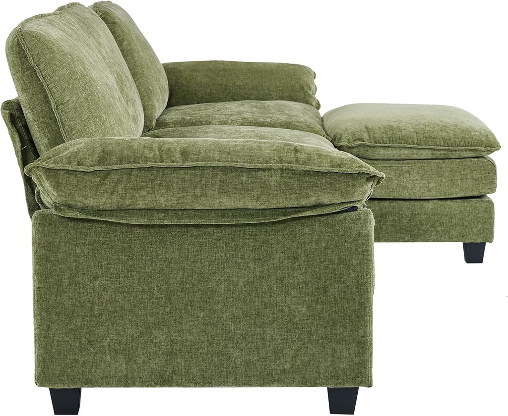 Karl home Sectional Sofa Modular Deep Seat Sofa Couch with Ottoman, Chenille Sofa Sleeper Comfy Upholstered Furniture for Living Room, Apartment, Studio, Office, (3-Seat & 1-Ottoman, Green)