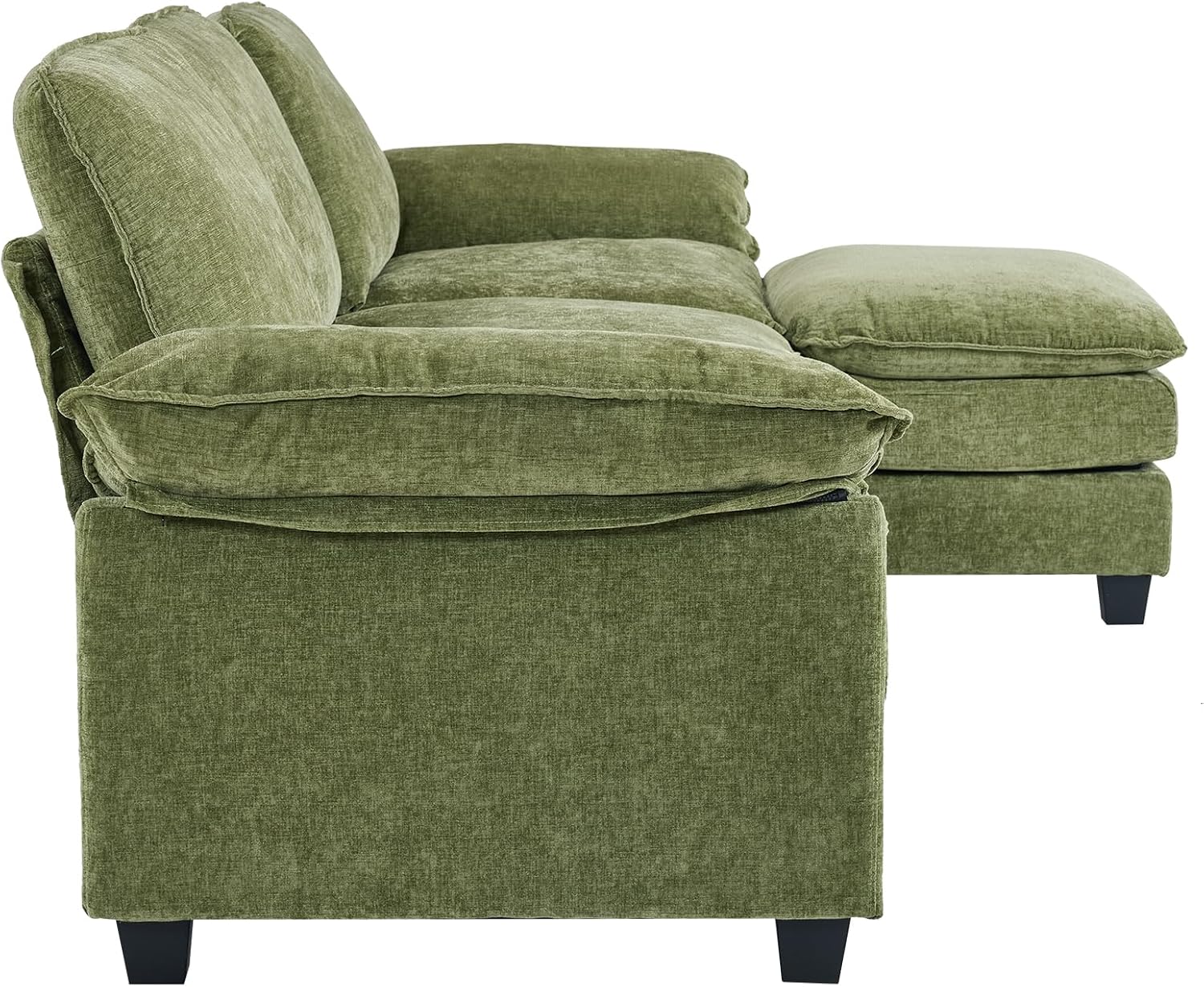 Karl home Sectional Sofa Modular Deep Seat Sofa Couch with Ottoman, Chenille Sofa Sleeper Comfy Upholstered Furniture for Living Room, Apartment, Studio, Office, (3-Seat & 1-Ottoman, Green)
