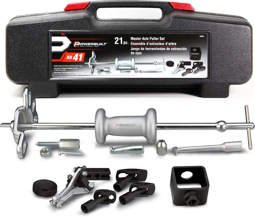 Powerbuilt Master Axle Puller Tool Set, Remove Car Front and Rear, Bearings and Seals, Vehicle Repair 21 Piece Kit - 648611, Silver