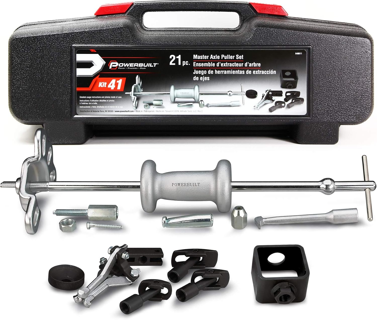 Powerbuilt Master Axle Puller Tool Set, Remove Car Front and Rear, Bearings and Seals, Vehicle Repair 21 Piece Kit - 648611, Silver