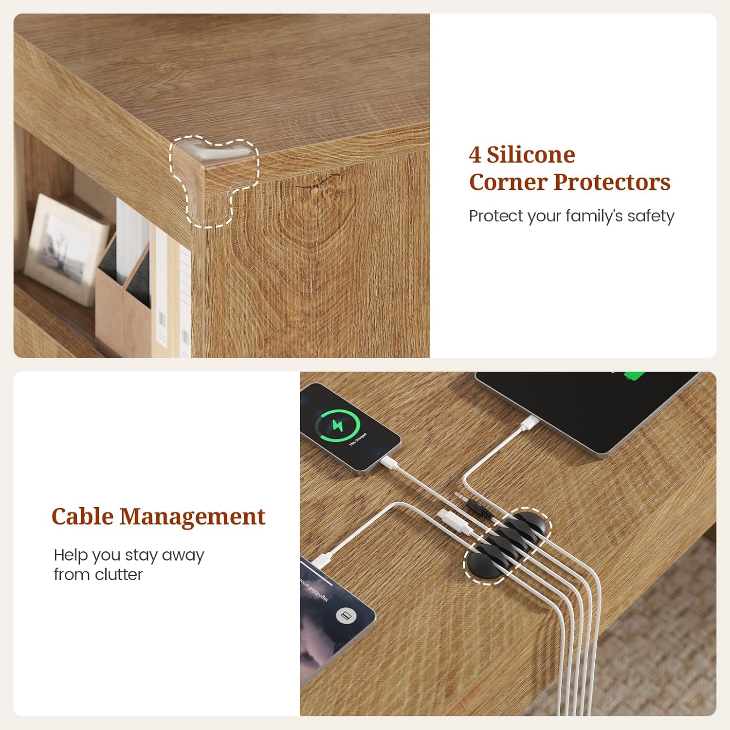 UPOSOJA 2 Person Desk with Power Outlet, 86.6' Wood Office Desk with Cable Management & Storage Shelves, Extra Long Computer Desk, Two Person Gaming Desk, Double Writing Table for Home Office, Oak