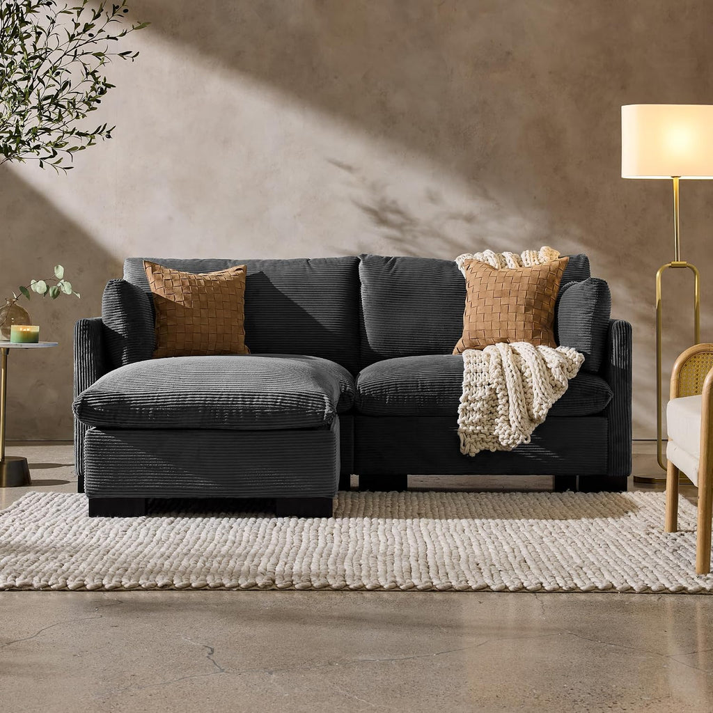 Best Choice Products Modern Loveseat Sofa for Living Room, Corduroy Recliner, Removable Cover, Spring Cushions, Solid Wood Frame, Easy Assembly for Small Spaces, 82in – Gray