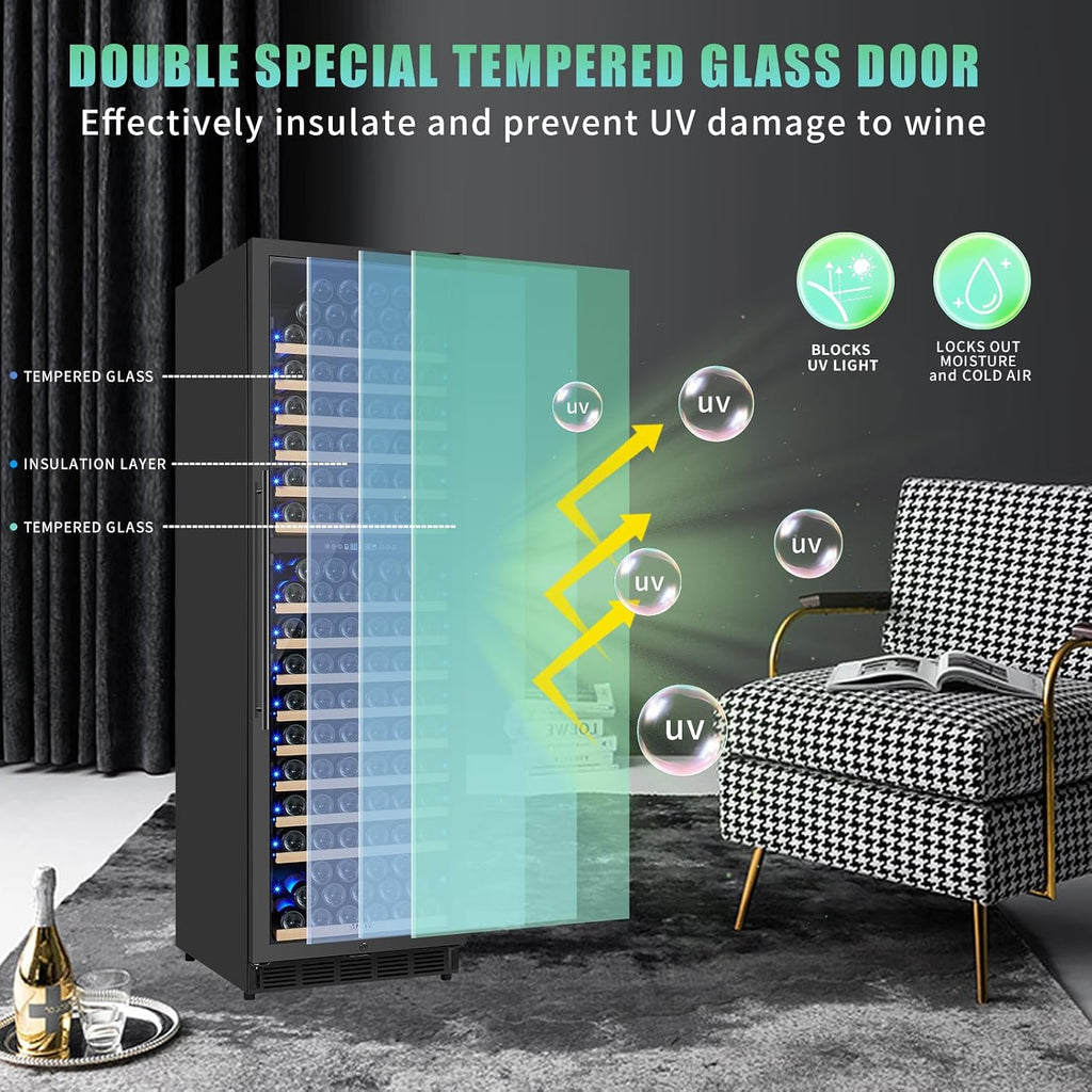 200 Bottle Dual Zone Wine Fridge, 24 Inch Large Wine Cooler Refrigerator Built-In or Freestanding, Tall Wine Cooler with Upgraded Compressor, Temperature Memory, Low Noise and Fast Cooling