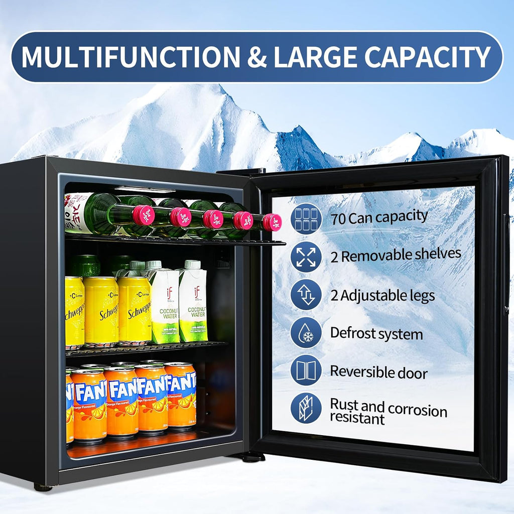 Beverage Refrigerator Cooler,Mini Fridge,Free Standing,1.6 Cu.Ft Cools Down To 32 ℉,Stainless Steel,LED Touchscreen Digital Temp Control,Under Counter,Double-layer Glass Door,Adjustable Shelves,Black