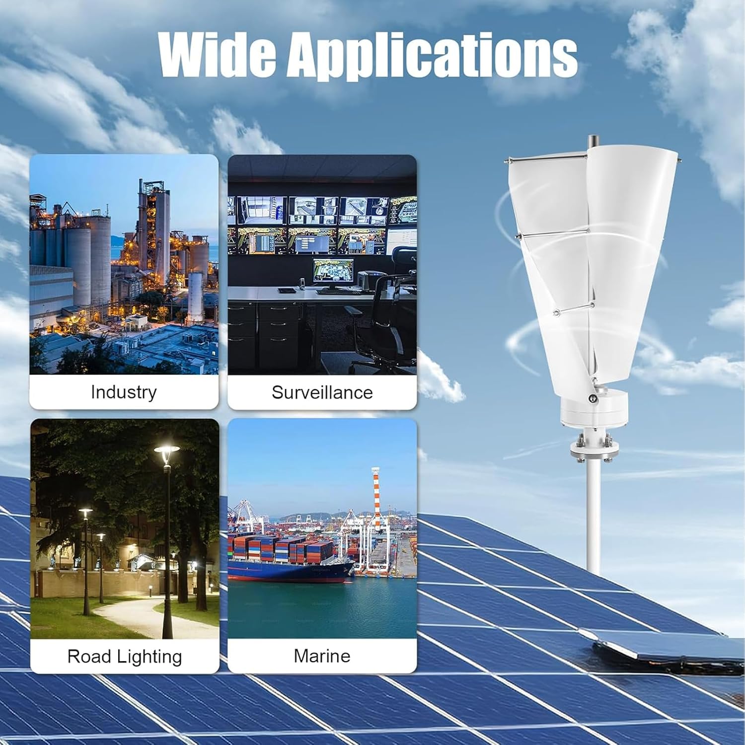 3000W Wind Vertical Turbine Generator, 12V 24V 48V MPPT Hybrid Controller for Home Use System(Blue),12v