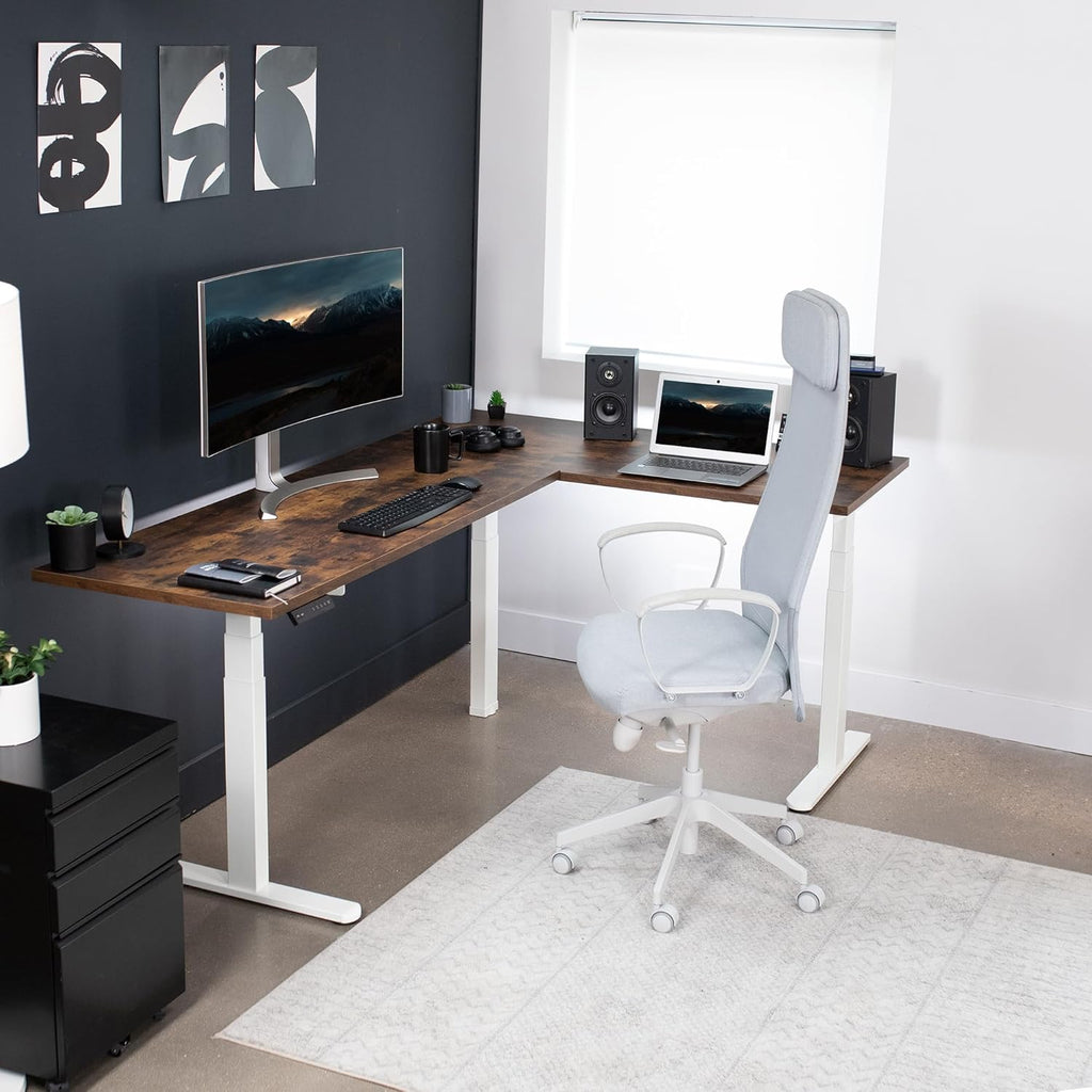 VIVO Electric Triple Motor Height Adjustable 3 Leg Corner Desk Frame, up to 300lbs, Sit Stand Ergonomic L Shaped Frame Only, White, DESK-V130EW