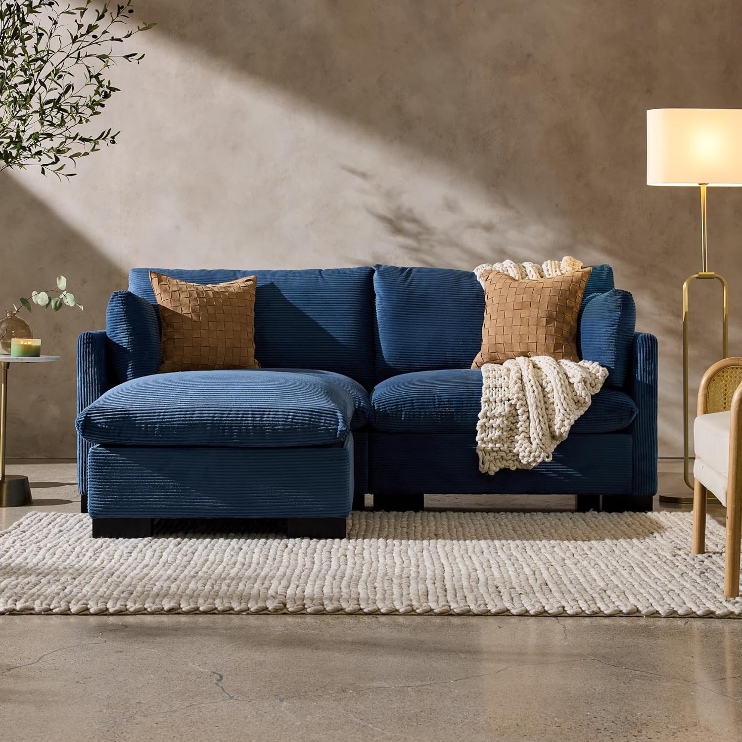 Best Choice Products Modern Loveseat Sofa for Living Room, Corduroy Recliner, Removable Cover, Spring Cushions, Solid Wood Frame, Easy Assembly for Small Spaces, 82in – Stone Blue