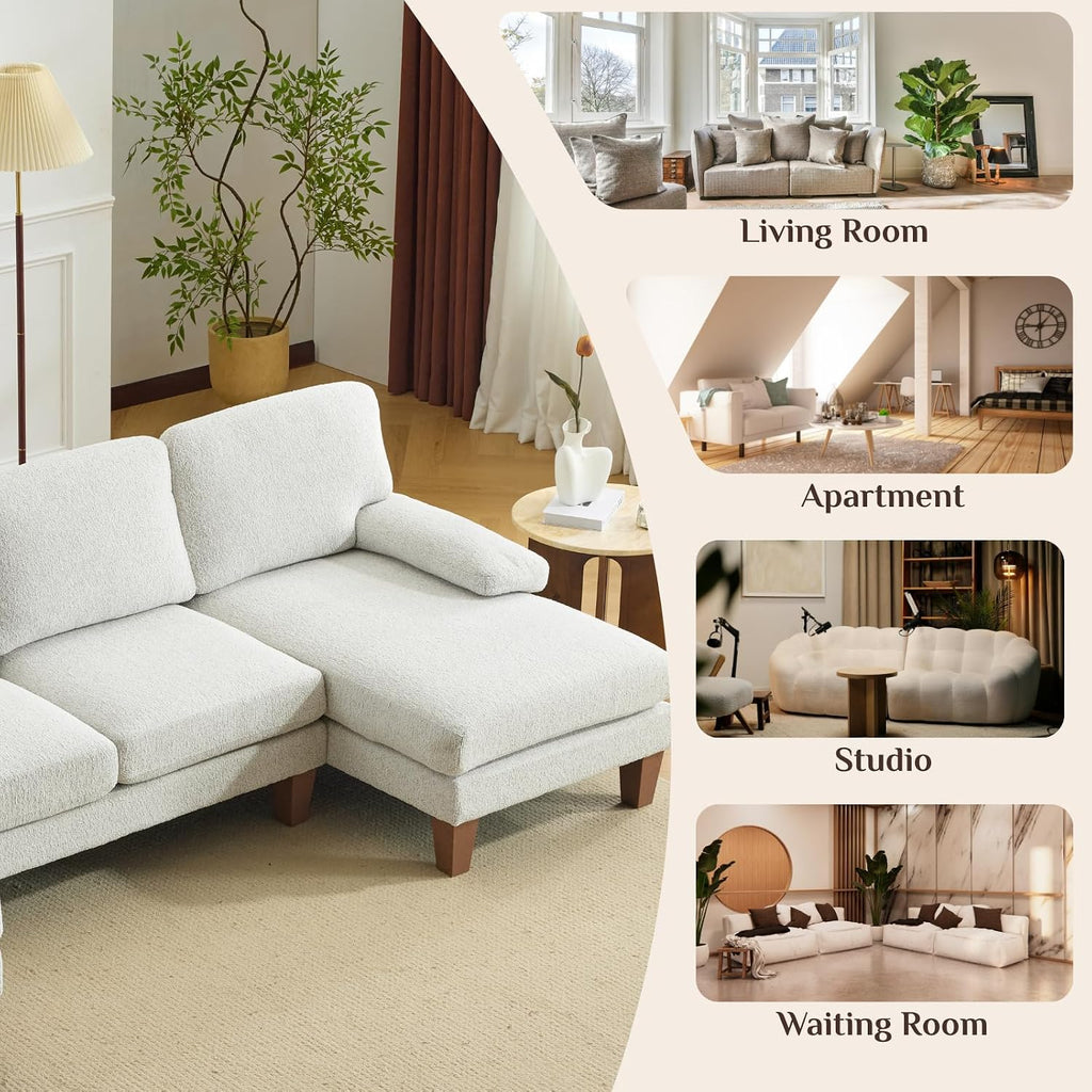 Karl home 110' U-Shape Sectional Couches for Living Room Chenille Upholstery 4 Seat Sofa Set with Double Chaises & Wood Grain Legs for Apartment, White