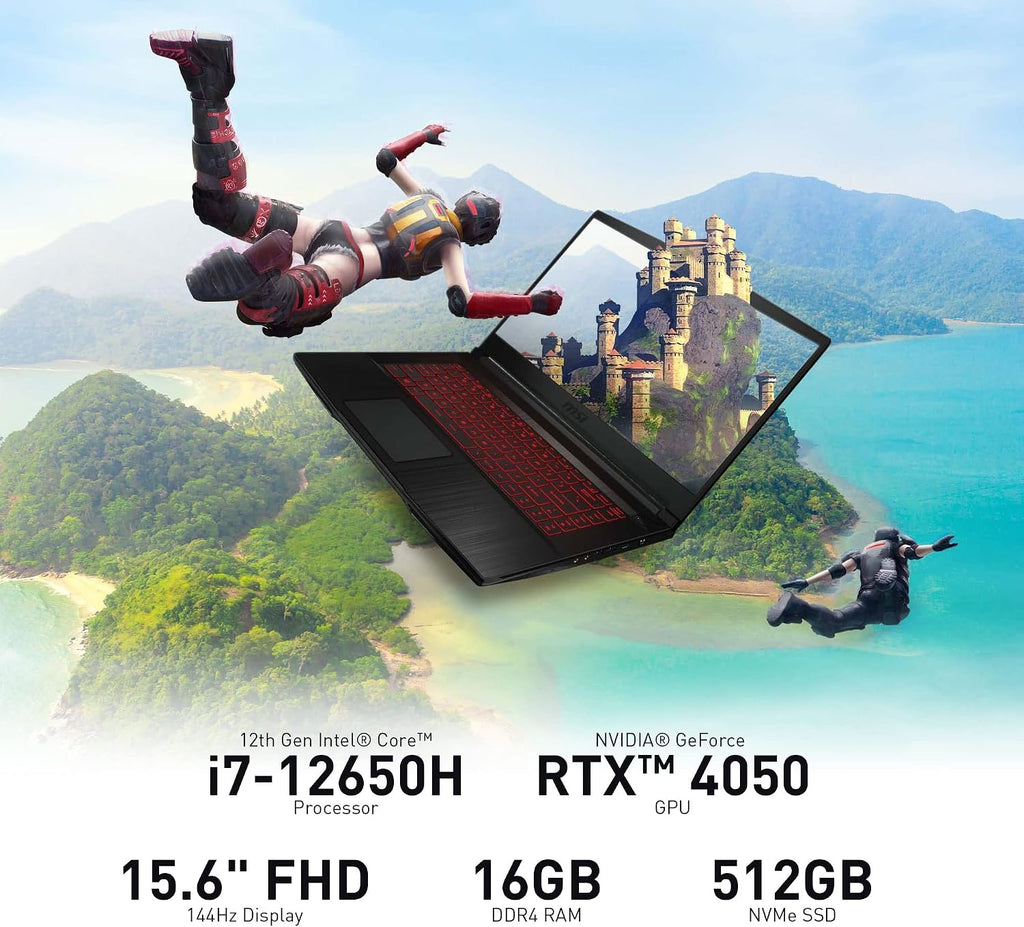 MSI Thin GF63 15.6' 144Hz Gaming Laptop: 12th Gen Intel Core i7, NVIDIA GeForce RTX 4050, 16GB DDR4, 512GB NVMe SSD, Type-C, Cooler Boost 5, Win11 Home: Black 12VE-066US (Renewed)