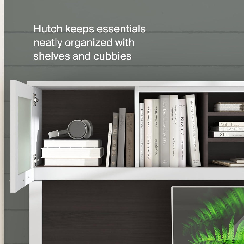 Bush Home 72-Inch L-Shaped Desk with Hutch, Corner Computer Office Desk with File and Box Drawers, Shelves and Storage Cabinet, Home Office Workstation, Somerset Collection, Storm Gray and White
