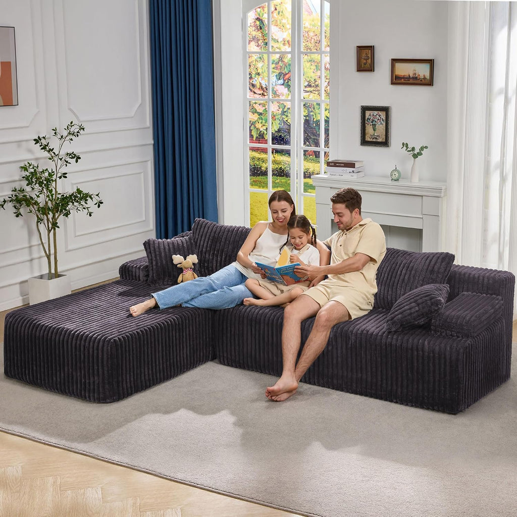 Hobestluk Modular Sectional Sofa Couches L-Shape Couch 3 Seat Modular Sofa Memory Foam Sectional Couches for Living Room, Cloud Couch with Oversized Chaise (108' Left Facing Chaise)