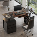 63' W Height Adjustable Standing Desk with Drawers & Fingerprint Lock, Electric Stand up Desk with Metal Pegboard, I Shaped Home Office Table Corner Computer Workstation, Black (29.8'-45.3' H)