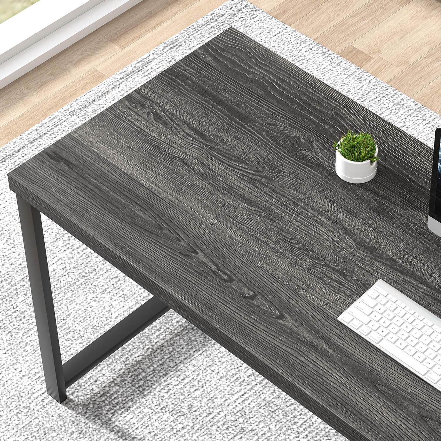 FOLUBAN 47 Inch Computer Desk with Storage Shelves, Modern Home Office Desk, Small Study Writing Desk Gaming Table Workstation for Bedroom Living Room, Industrial Dark Gray