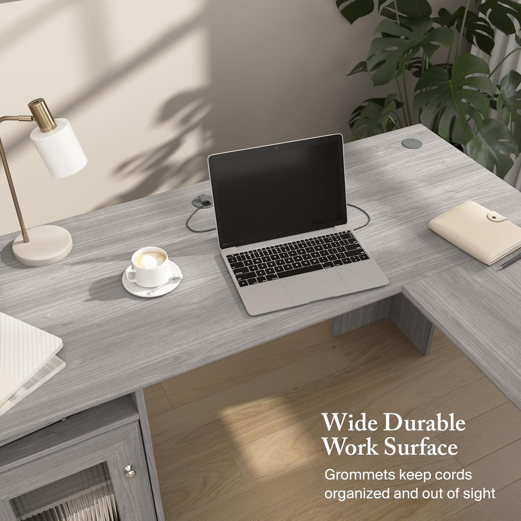 Bush Home Cabot 60W L Shaped Computer Desk with Storage in Modern Gray, 60-inch Corner Table with Drawers for Home Office Workspace