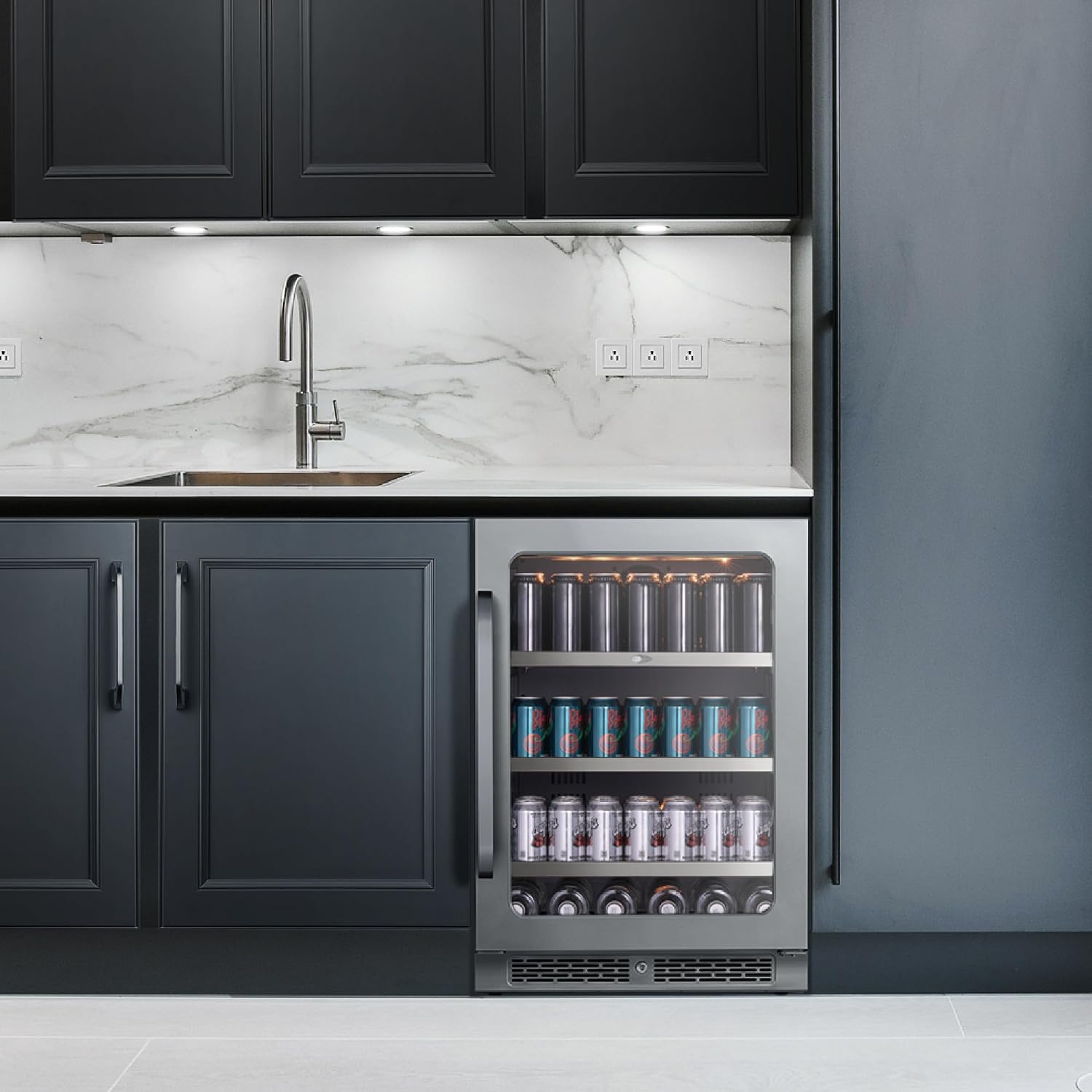 Whynter BSR-140SB 24 inch Built-ln 140 Cans Undercounter Stainless Steel Beverage Fridge with Reversible Door, Digital Control, Lock, and Carbon Filter
