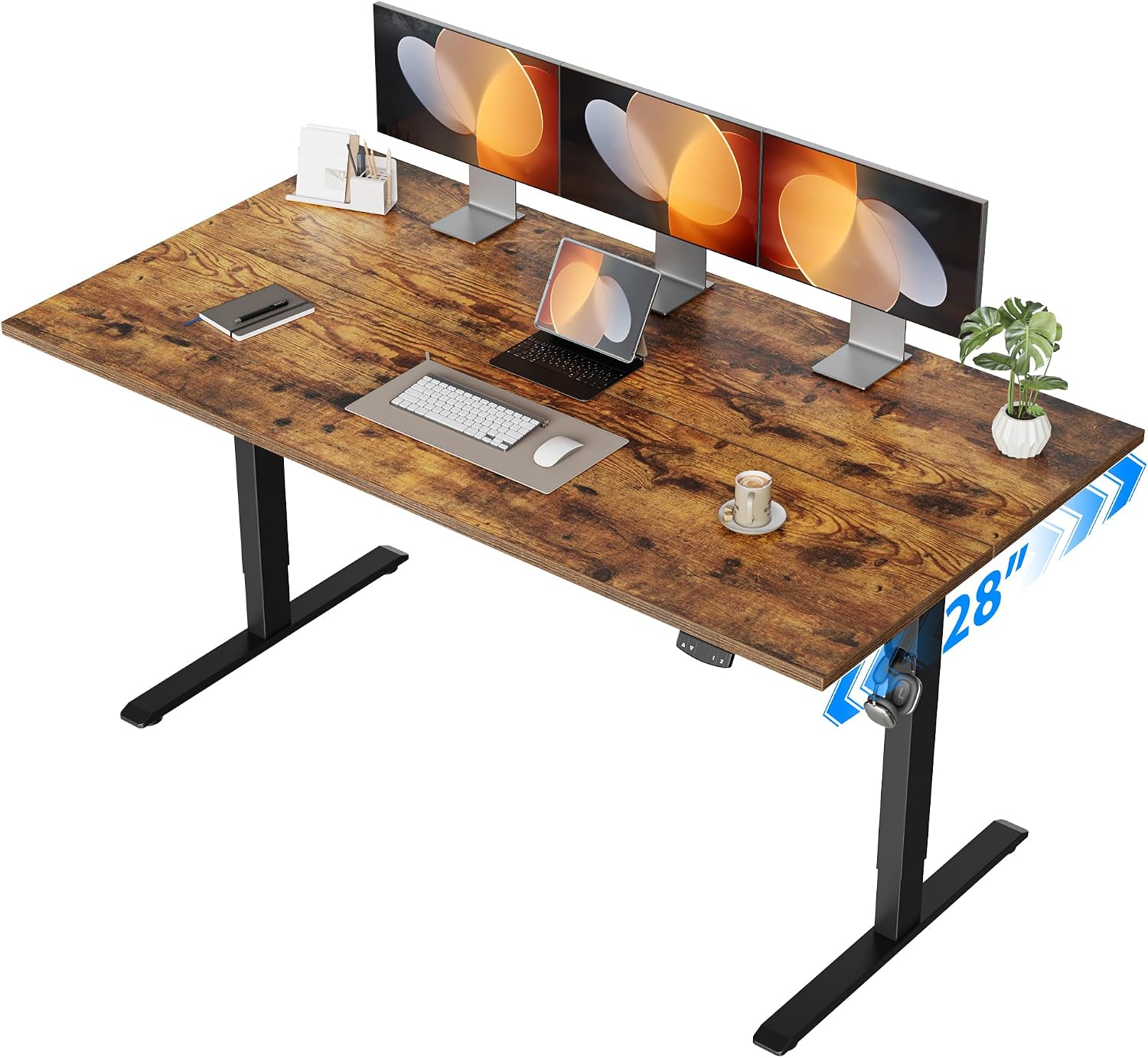 Agilestic Electric Standing Desk, 55 x 28 Inches Height Adjustable Desk, Sit Stand up for Work Office Home, Ergonomic Rising Computer Table with Memory Preset, Rustic Brown