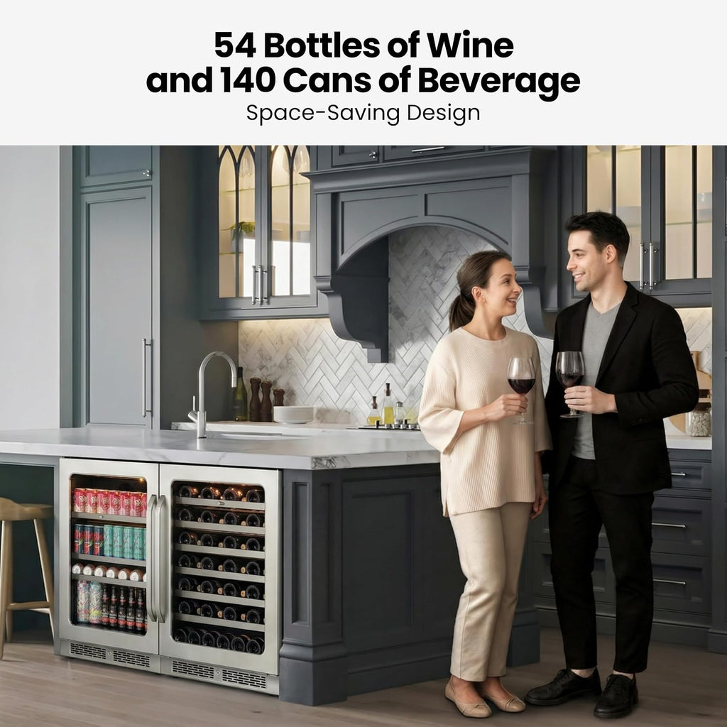 Whynter 48 inch Wine Fridge Cooler 54 Bottles 140 Cans Wine Refrigerator Under Counter with Glass Door 3 LED Built-in or Freestanding Fridge Adjustable Shelves for Home Bar Kitchen 11.3 cu.ft
