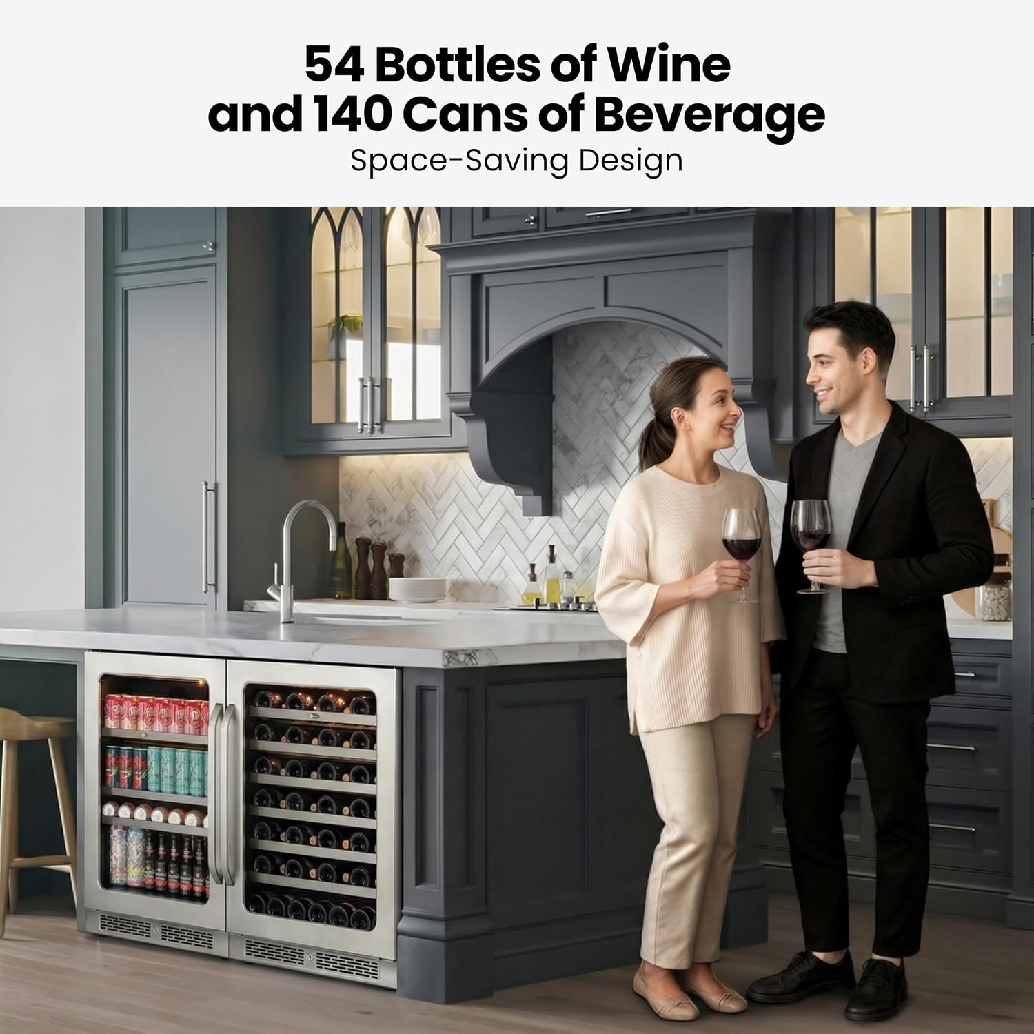 Whynter 48 inch Wine Fridge Cooler 54 Bottles 140 Cans Wine Refrigerator Under Counter with Glass Door 3 LED Built-in or Freestanding Fridge Adjustable Shelves for Home Bar Kitchen 11.3 cu.ft