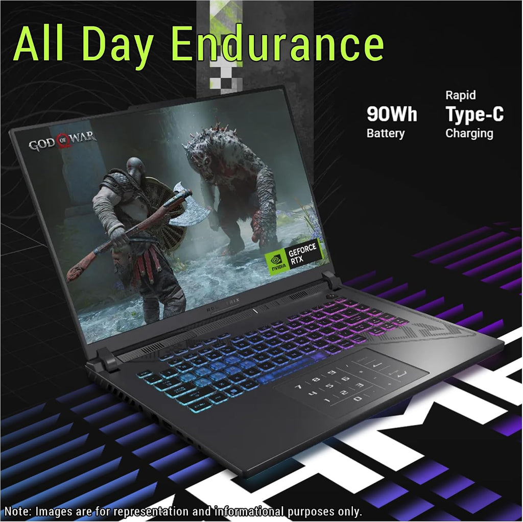 ASUS ROG Strix G16 Gaming Laptop, AMD Ryzen 9-9955HX, 32 GB DDR5 RAM, 2 TB PCIe SSD, 16' 2.5K (2560x1600) Display, Nvidia G-Force RTX 5070Ti, Backlit Chiclet Keyboard RGB, W11 Home, Eclipse Gray