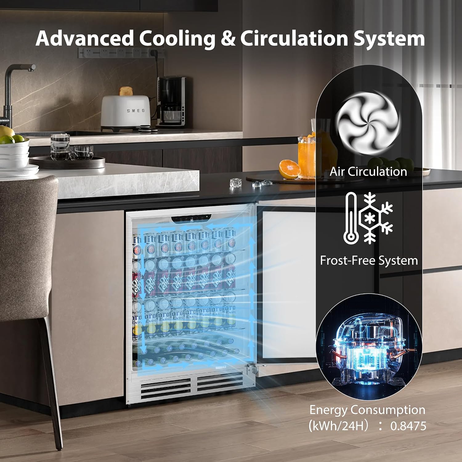 Coolake 24″ Outdoor Refrigerator for Patio, 5.3 Cu.ft/180 Cans Under Counter Beverage Cooler, Stainless Steel Built-in or Freestanding Weather Proof Beverage Fridge for Backyard Kitchen