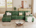 JUMMICO Sectional Couches for Living Room, U Shaped Couch with Chenille Fabric, 4 Seat Modern Sofa with Removable Pillows for Apartment and Small Space (Fabric, Green)
