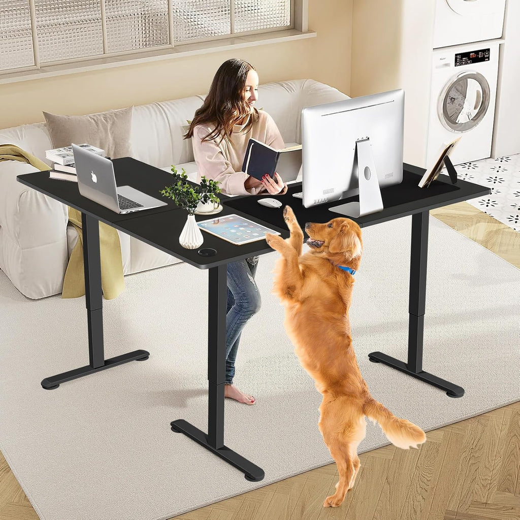 63' L Shaped Standing Desk,Electric Height Adjustable Corner Stand Up Desk, Ergonomic Sit Stand Home Office Computer Desk with Splice Board (Black)