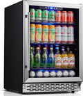 Phiestina Beverage Refrigerator 175 Cans Under Counter Beer Cooler 24 inch Quiet Built-in or Freestanding Beverage Fridge Glass Door Auto Defrost 5 Removable Shelves for Home Bar Office