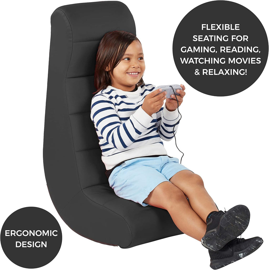 Factory Direct Partners Soft Ergonomic Horizontal Soft Floor Video Rocker - Cushioned Ground Chair Great for Reading, Gaming or Watching TV for Kids, Teens and Adults - Black, 10489-BK