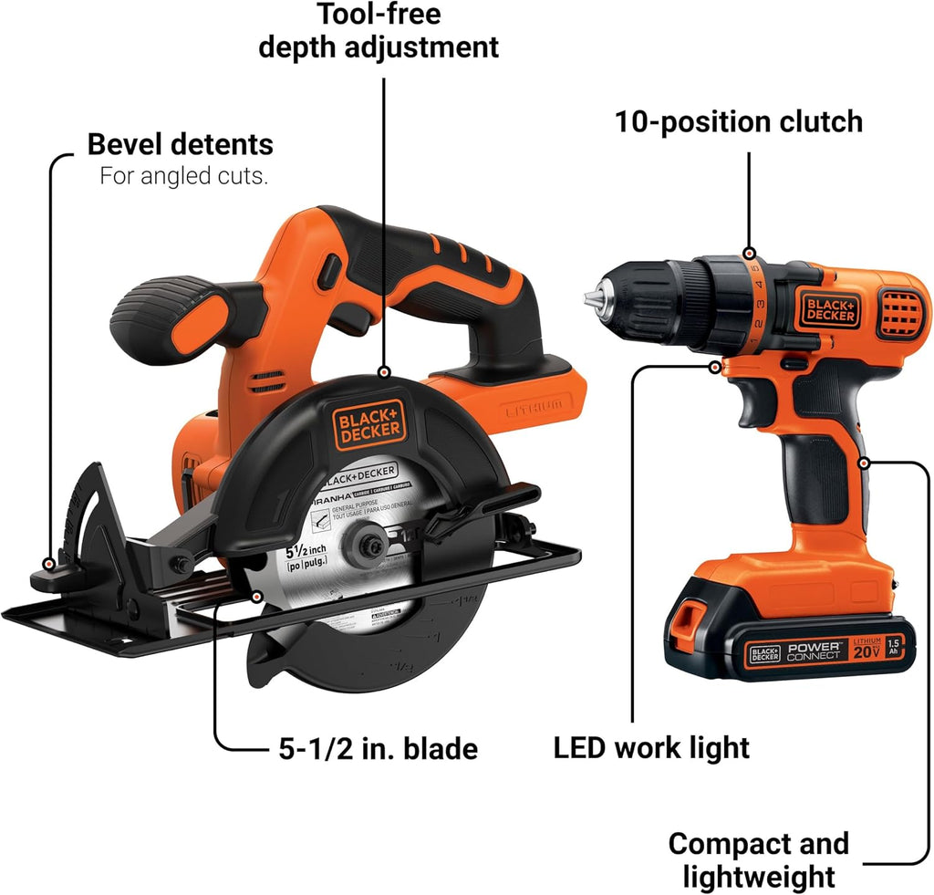 BLACK+DECKER 20V MAX* POWERCONNECT Cordless Drill/Driver + Circular Saw Combo Kit (BD2KITCDDCS)