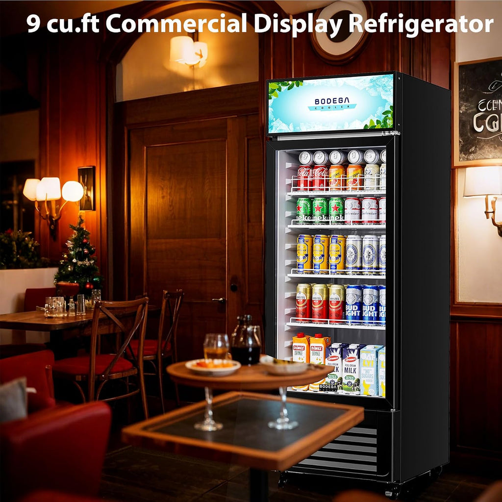 BODEGA BODEGACOOLER Commercial Beverage Refrigerator and Cooler, Commercial Merchandiser Refrigerator with Soft LED Light, Adjustable Shelves, Display Cooler with 192 cans & 120 bottles,9.0 Cu.Ft.