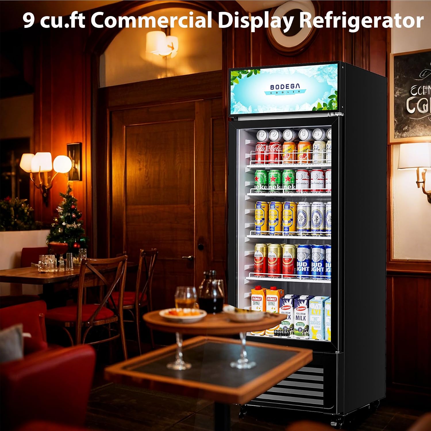 BODEGA BODEGACOOLER Commercial Beverage Refrigerator and Cooler, Commercial Merchandiser Refrigerator with Soft LED Light, Adjustable Shelves, Display Cooler with 192 cans & 120 bottles,9.0 Cu.Ft.
