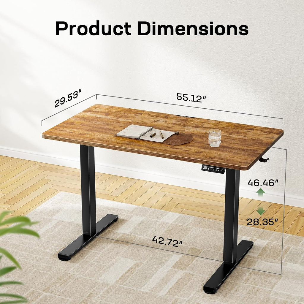 Marsail Electric Standing Desk with One-Piece Desktop,55 x 30 inch Height Adjustable Office Gaming Computer Desk with Deeper Tabletop, Home Office Stand up Desk with 4 Memory Presets, 2 Packages