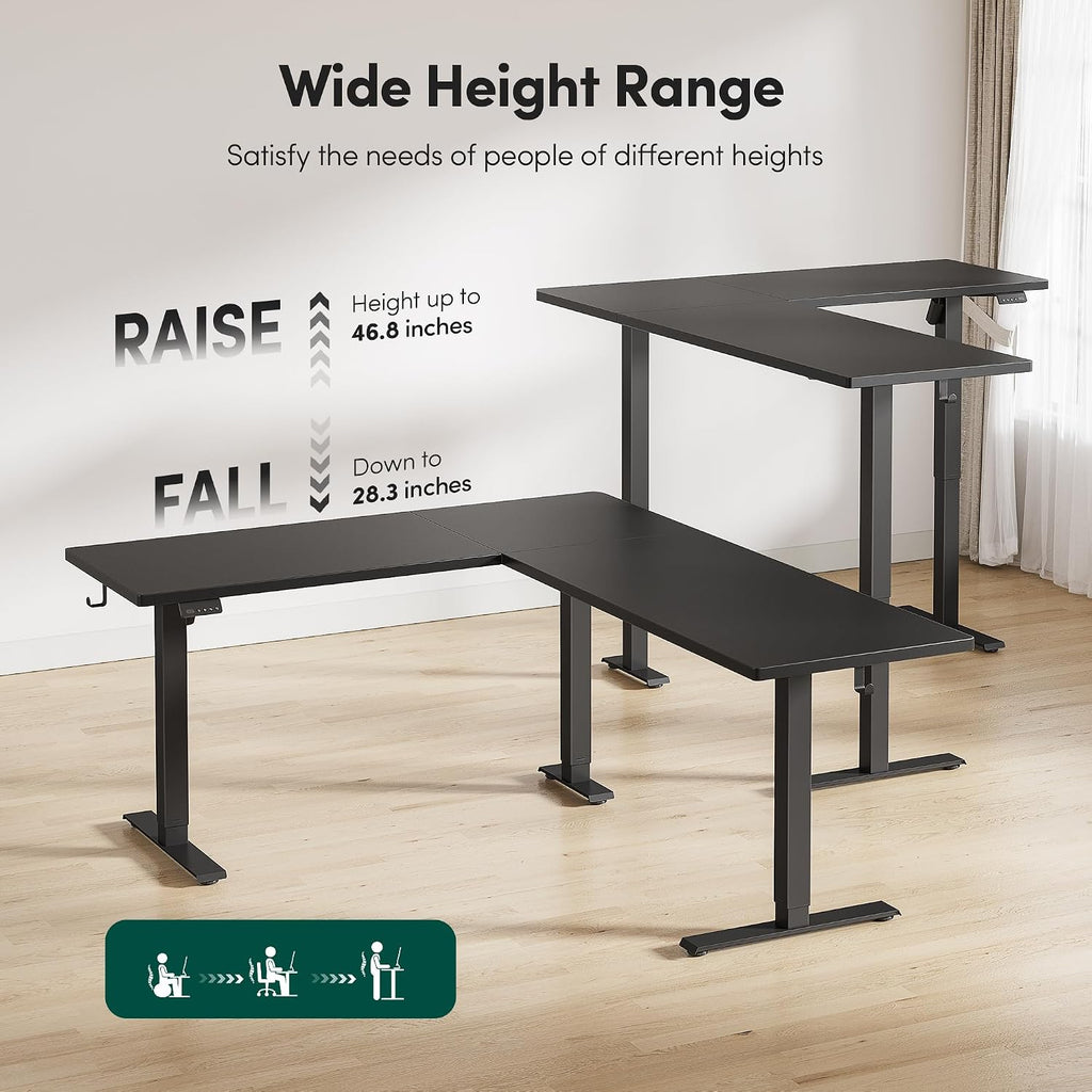 FEZIBO 63 x 55 L Shaped Standing Desk Adjustable Height, 63 Inch Electric Stand up Corner Computer Desk, Sit Stand Home Office Desk with Splice Board, Black