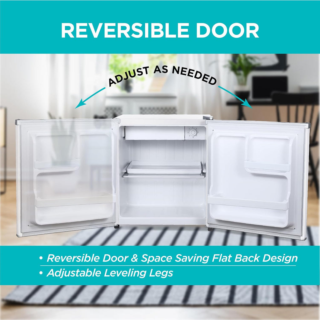 BLACK+DECKER 1.7 Cu. Ft. Compact Refrigerator, ENERGY STAR Certified, Single Door Mini Fridge with Chiller Compartment, Personal Fridge for Home or Dorm Room, R600a Refrigerant, BCRK17W, White