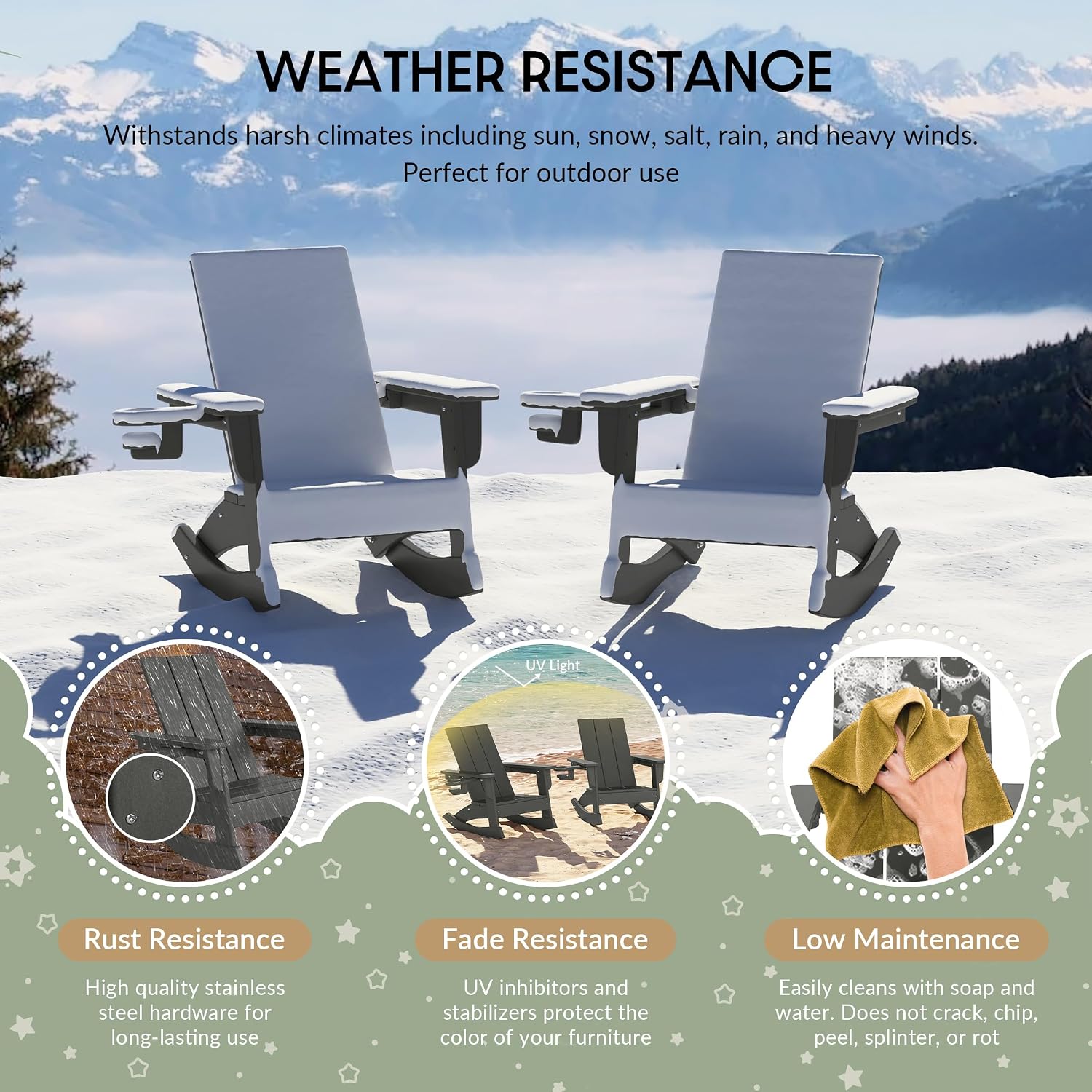 WestinTrends Ashore Outdoor HDPE Plastic Preschool Toddler Modern Adirondack Rocking Chairs (Set of 2), Gray