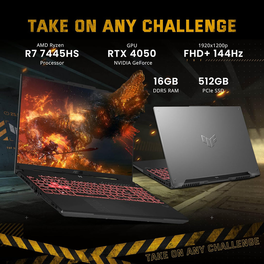 ASUS TUF A16 16' WUXGA 144Hz Gaming Laptop, AMD Ryzen 7 7445HS, NVIDIA GeForce RTX 4050, 16GB DDR5, 1.5TB Storage (512GB SSD+1TB Docking Station Set), RGB Backlit Keyboard, Wi-Fi 6, Win 11, Gray