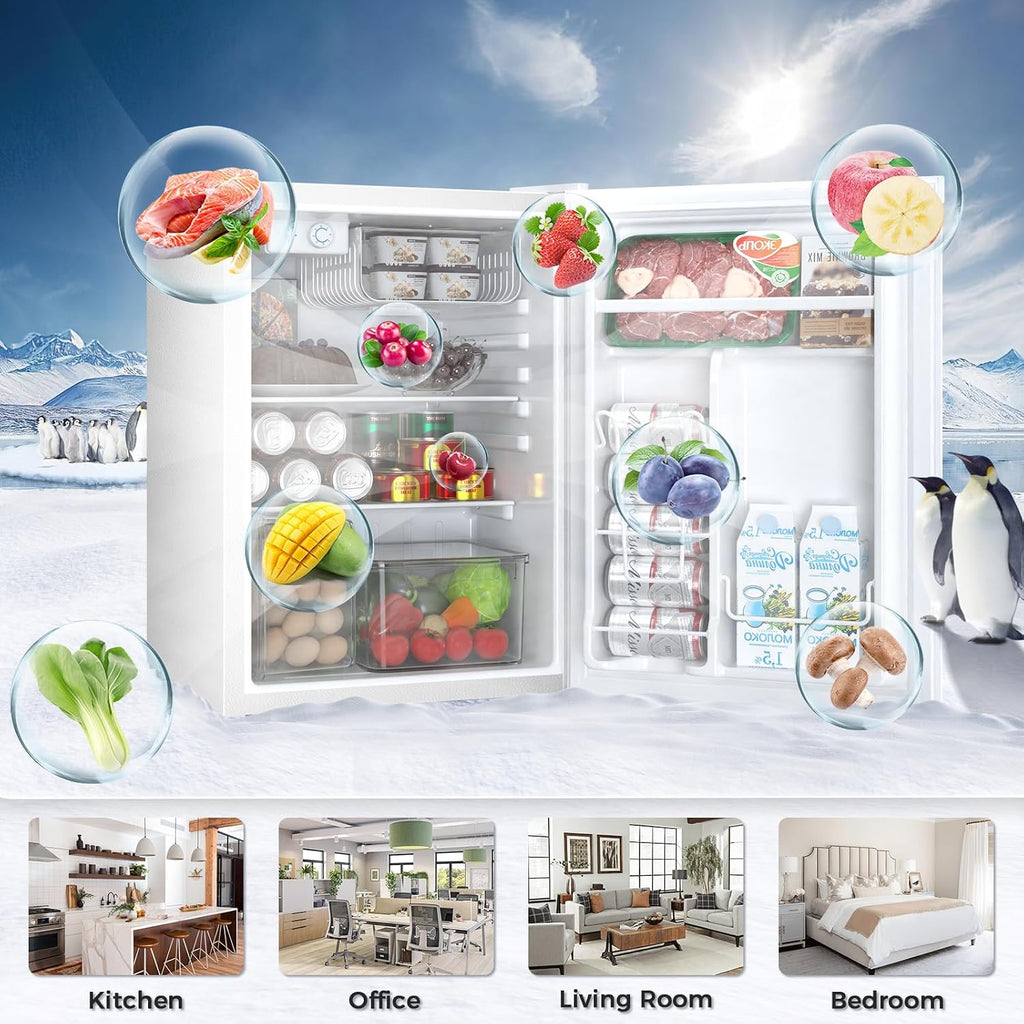 Antarctic Star Mini Compact Refrigerator with Freezer, 2.6 Cu.Ft. Single Door Adjustable Removable Shelves for Apartment/Dorm/Office,WHITE
